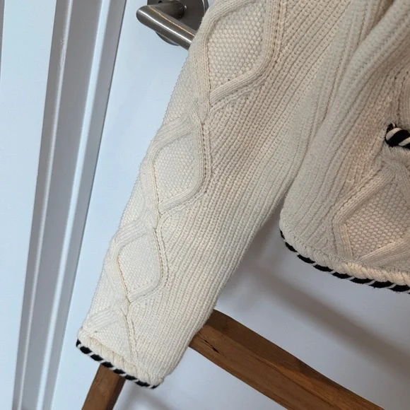 Self-Portrait Ivory Cardigan with Black Accents